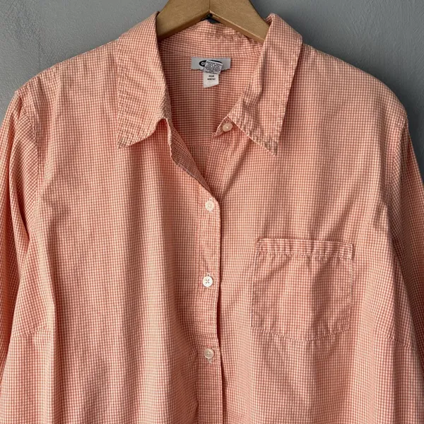 Old Navy Button Up Shirt Size XL Orange Gingham Cotton Preppy Business Casual - Image 3