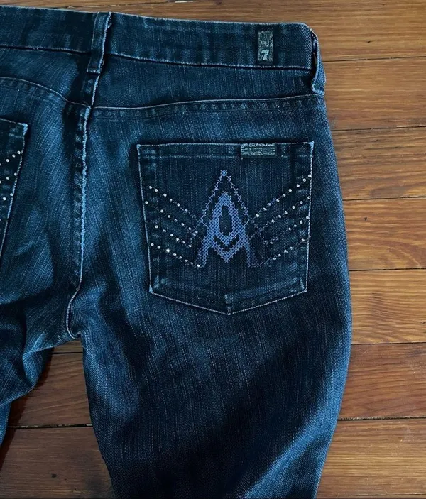 7 For All Mankind Jean Size 28 A Pocket Flare Cross Stitch - Image 8