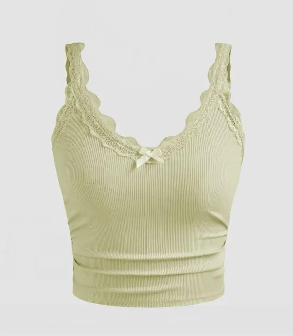 NWT Cider Olive Lace Trim Ribbed Top - Image 2