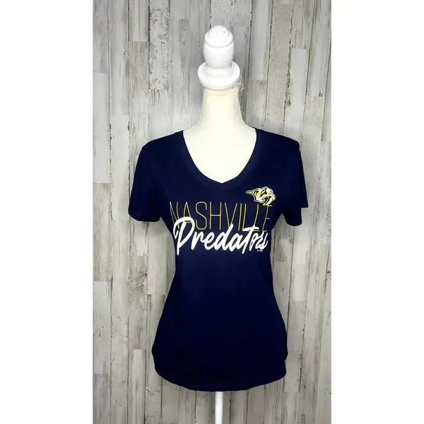 NWT NHL Nashville‎ Predators Women's Medium Navy V-Neck Short Sleeve T-Shirt - Image 2
