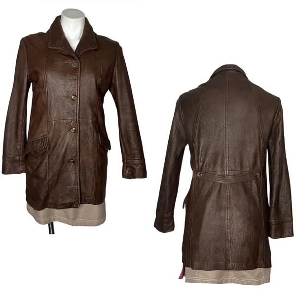 LEATHERS By NEW ENGLAND Sports Wear Brown Leather Jacket Half Belt VINTAGE - Image 13