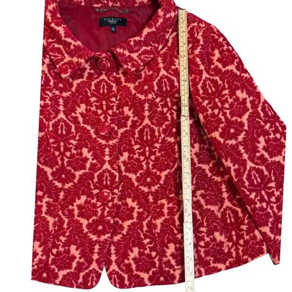 Talbots Petites Red Damask Jacquard Blazer‎ Dark Academia Textured Festive 14P - Image 7