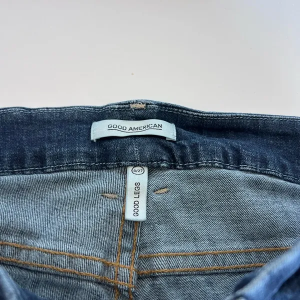 Good American Women's‎ Good Legs Distressed Raw Hem Blue Jeans - Image 4