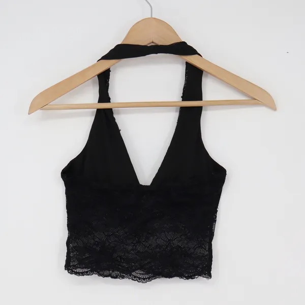 Unbranded Halter Top Womens N/A Lace Cropped Black Floral Sheer Excellent - Image 2