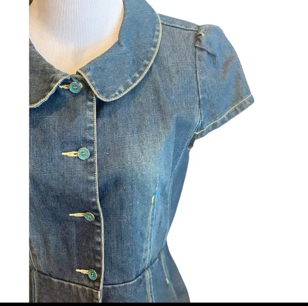 Retro Denim Jean Peplum Top Button Front Blue Western Cowgirl S Country Rodeo - Image 3
