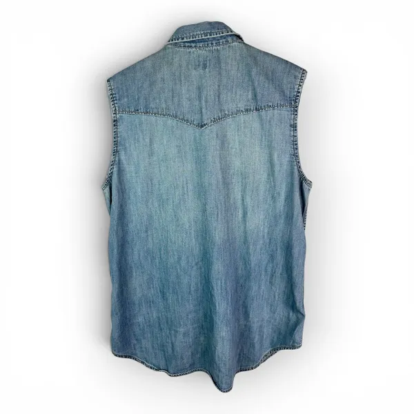 Gap Denim Sleeveless Western Chambray Pearl Snap Button Down Shirt Womens Small - Image 2