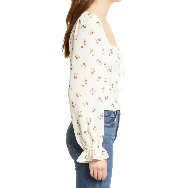 Reformation Chase Cherry Print Blouse Sz 4 - Image 8