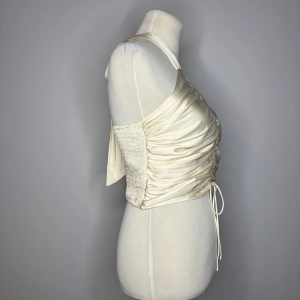 Blush- White Halter Top w/ Center Tie - Image 2