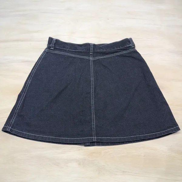 Vintage Y2K MGR Black Denim Mini Skirt Women 11 Button Front USA Contrast Stitch - Image 2