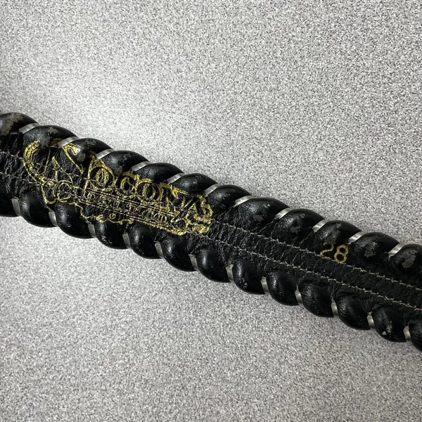 Nocona Womens Black Leather Belt 28 Silvertone Buckle 1.25in Rope Metallic USA - Image 7