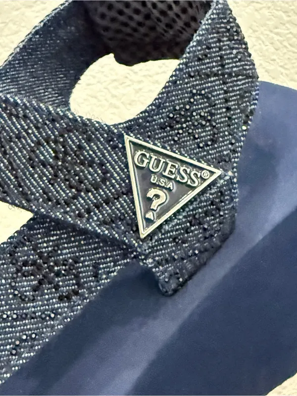 GUESS Dawsin Denim Rhinestone Embellished Straps EVA Soles Wedge Sandals Size 6 - Image 3