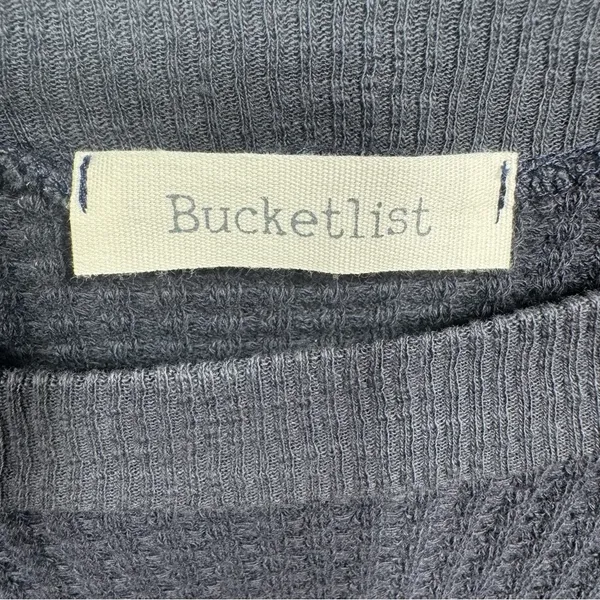 BUCKETLIST Navy Blue Waffle Knit Raw Edge Flutter Sleeve Slouchy Cropped Top NEW - Image 12