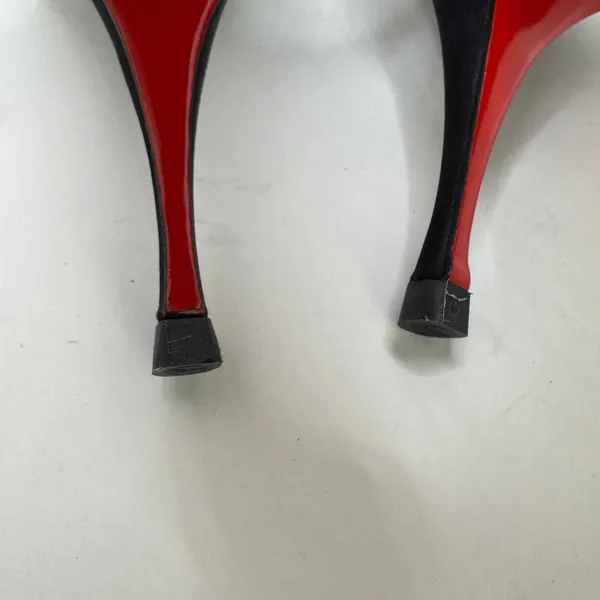 Y2K Christian Louboutin Ernesta Black Satin T-Strap Peep Toe Heels EU 37 - Image 13
