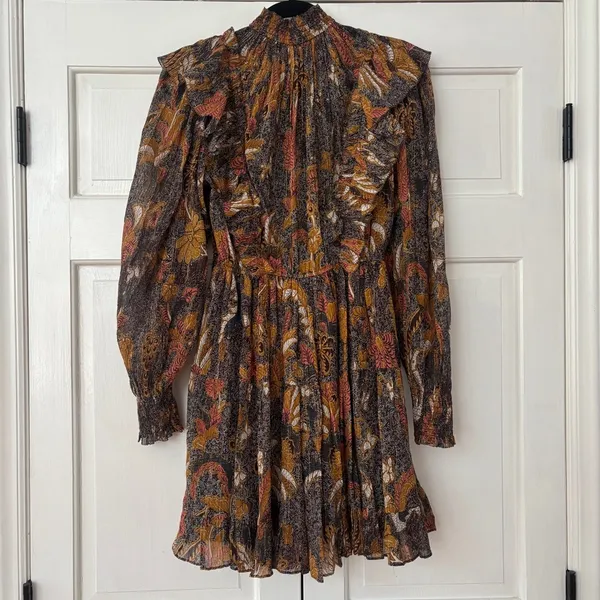 Ulla Johnson Vienne Bird of Paradise Mini Dress in Amber Size 2 Ruffle High Neck - Image 11