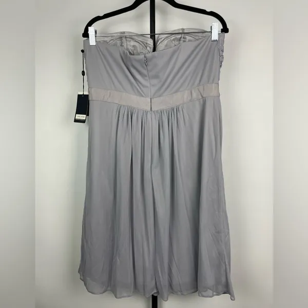 Adrianna Papell Gray Jeweled Waistband Strapless Flowy‎ Chiffon Mini Dress - Image 9