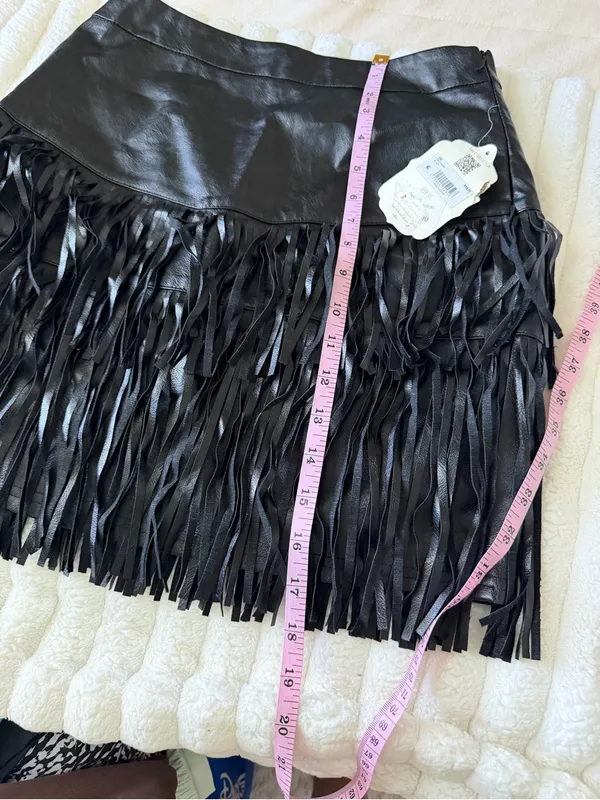 NWT Altar’d State Black Fringe Leather Mini Skirt - Image 6