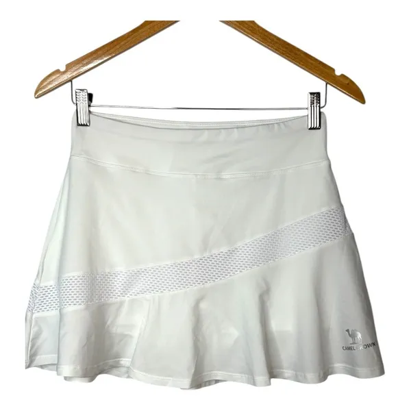 Camel Crown Skort Athletic Skirt‎ Womens Small White Mesh Panel Ruffle Hem NWT - Image 3