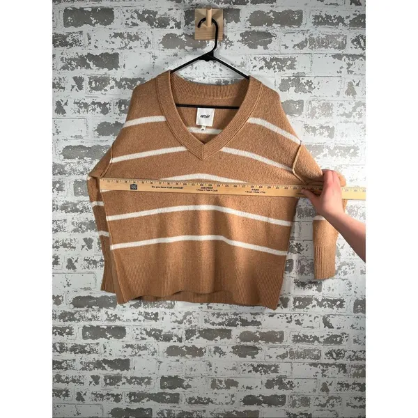 Aerie | women tan cream striped vneck sweater - Image 5