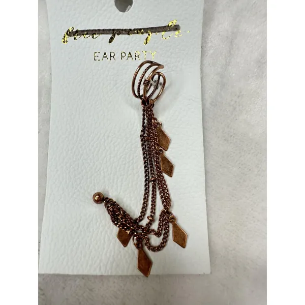 Free People Ear Party Earrings Rose Gold Tone Chains Dangle Geometric Charm New - Image 2