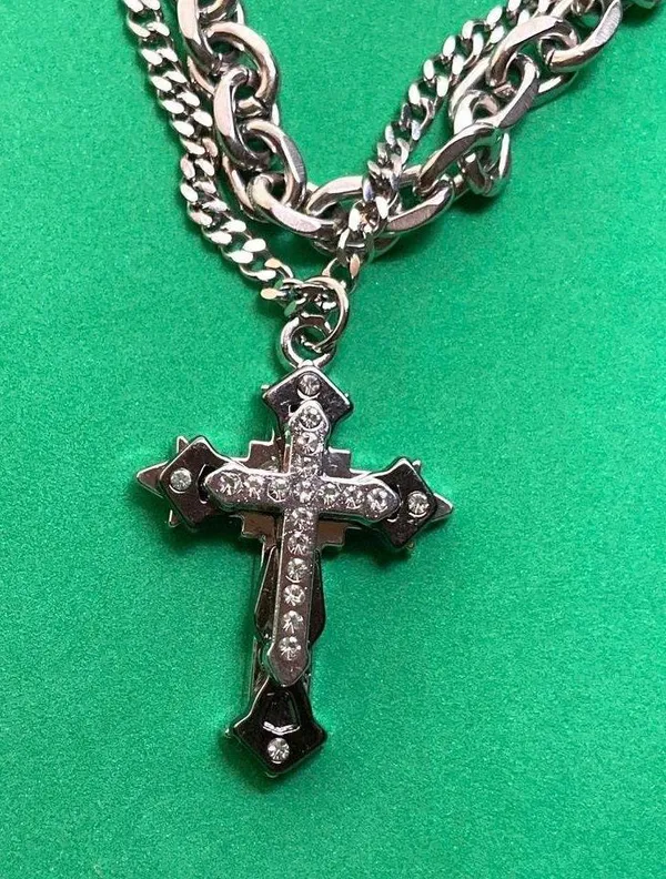 Titanium Steel Layered Cross Pendant Necklace for Men Women,Cross Necklace - Image 3