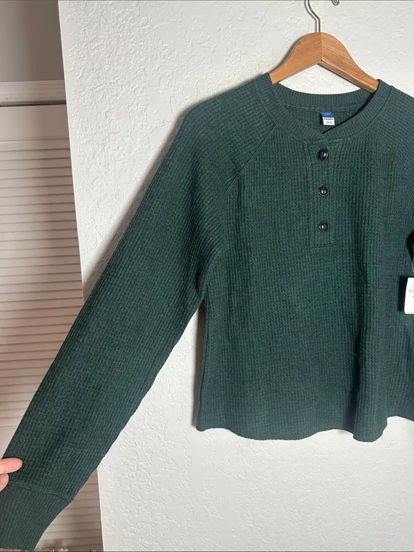 NEW Old Navy Forest Green Waffle Henley Tall Fall Winter Cozy Hayride Western - Image 4