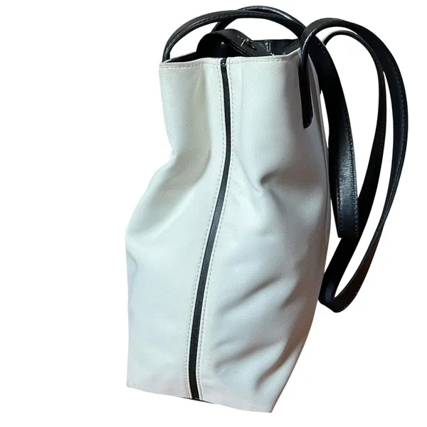 Coach Tote Bag Womens Medium White Canvas Black Leather Shoulder Purse L3J-7441 - Image 2