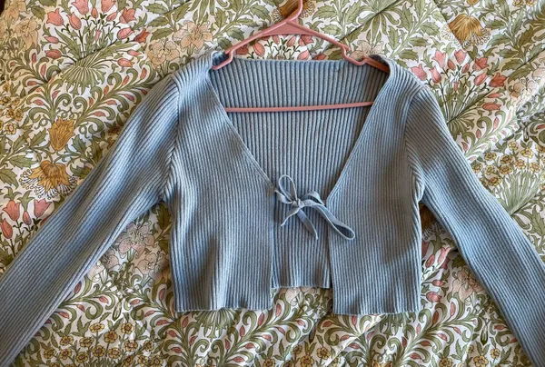 Baby Blue Cropped Cardigan Sweater - Image 4