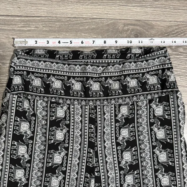 Womens Elephant Print Bell Bottom Pants Black White Boho Flare‎ Leg Stretchy XL - Image 6