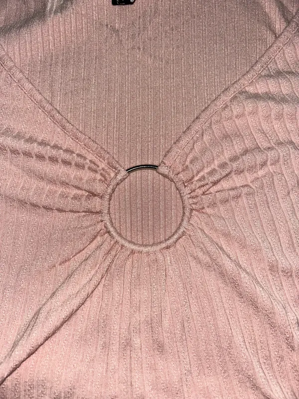Zaful Blush Pink Ribbed Crop Top With Silver Hoop - Image 2