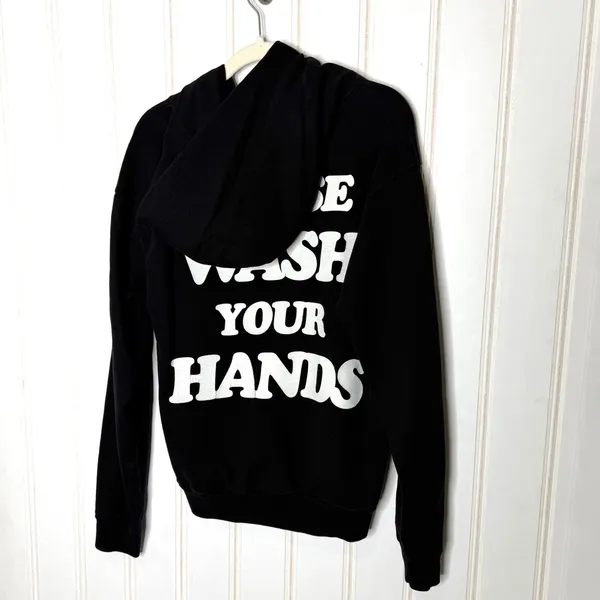 Talentless Womens Please Wash Your Hands Hoodie Black Graphic Sweatshirt Small - Image 6