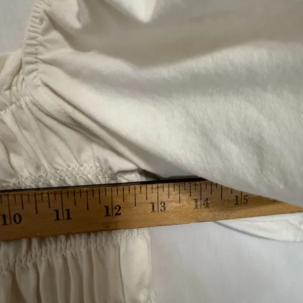 H&M Ivory Puff Sleeve‎ Smocked Cotton Midi Dress Sz S Milkmaid Cottagecore Romantic - Image 7