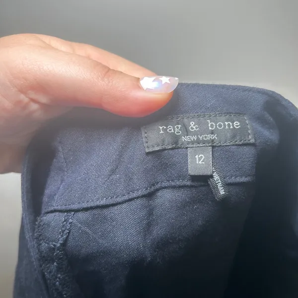 Rag & Bone Navy Blue Linen Blend Wide Leg Cropped Trousers Pants Womens 12 - Image 8