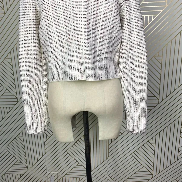 Theory Galinne Speckle Boucle Knit Fringe Sweater Jacket Cream Red Size Small‎ - Image 11