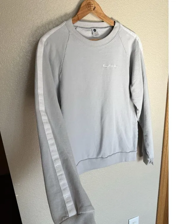 Love Your Melon Taped Crew Sweatshirt Large Fleece Grey White - Image 3