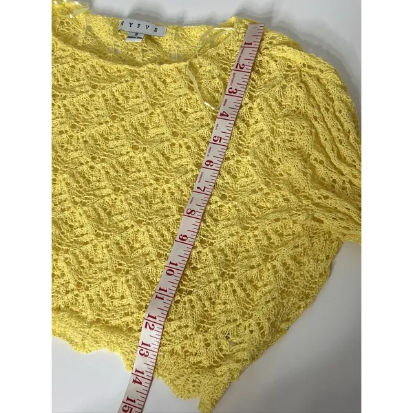 HYFVE Women's Small Yellow Long Sleeve Crochet Knit Pullover Sweater Sheer - Image 7