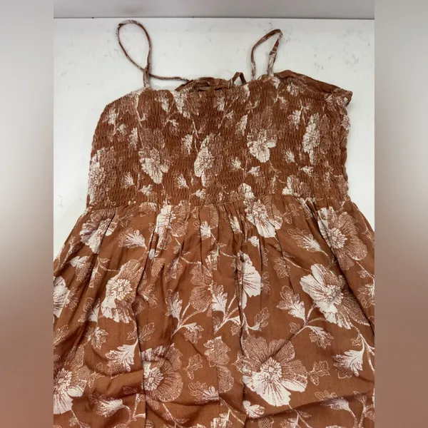 Pink Lily 100% viscose Strapless Floral Dress - Brown and Cream - Image 10