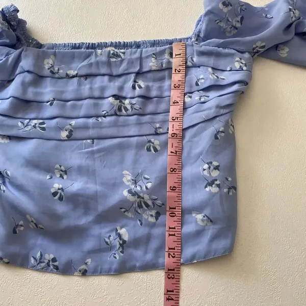 Abercrombie & Fitch Floral Ruffle Blouse M Blue Square Neck Coquette - Image 6