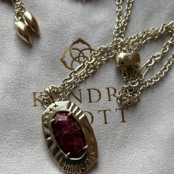 Kendra Scott Gold Necklace with Deep Red Faceted Pendant - Image 6