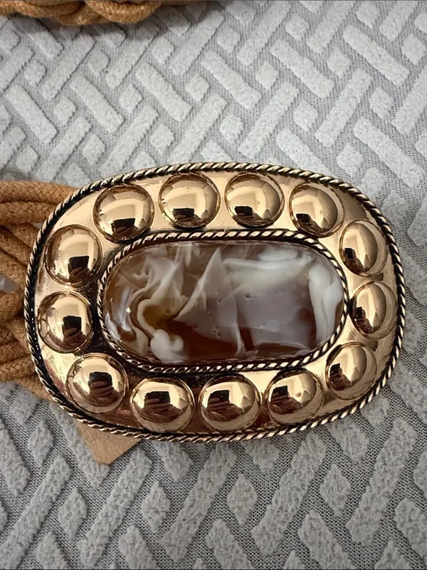 Saison Nandi Braided Camel Corded Belt with Gold Marble Colored Accent Buckle - Image 2