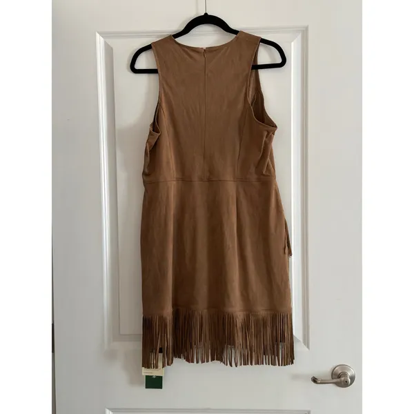 Halara Brown Faux Suede Bodycon Fringe Mini Dress Western Boho XL NWT - Image 9