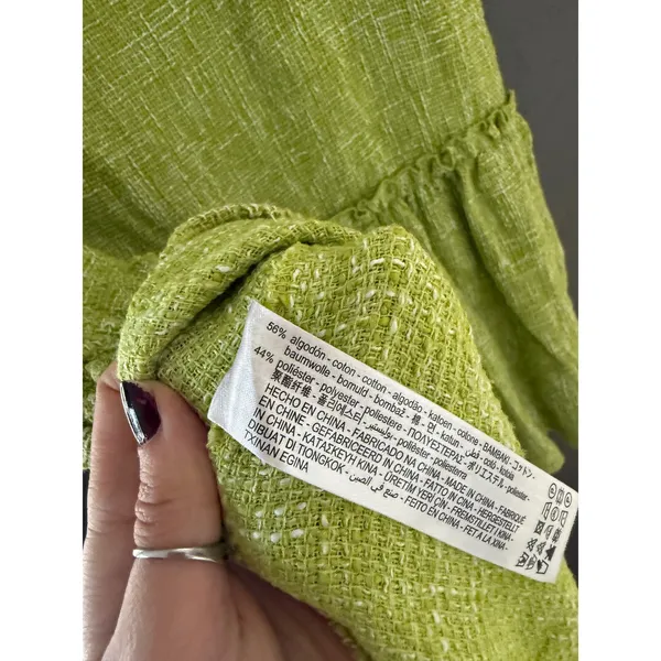 Zara Women Lime Green Textured Tweed Sleeveless Peplum Button Down Tunic Top M - Image 8