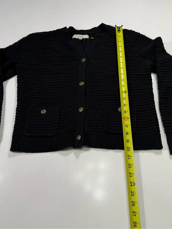 LOFT Black Button-Front Knit Cardigan Size Medium - Image 3
