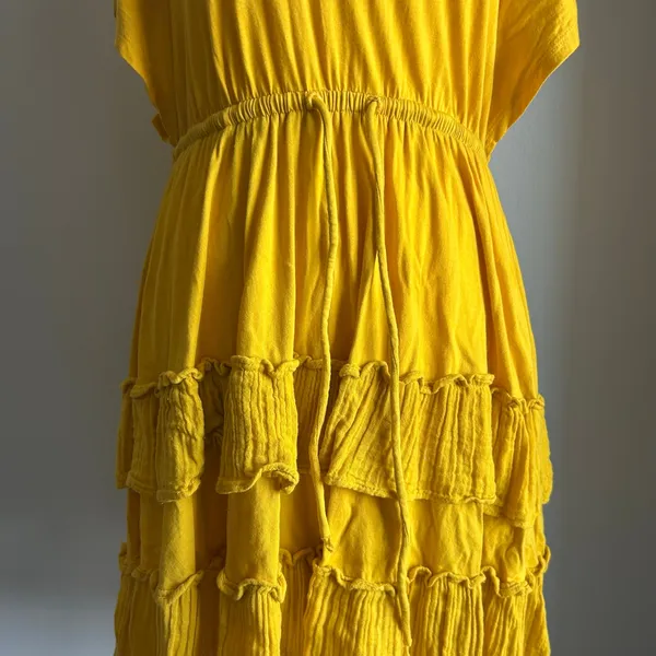 Daily Practice Anthropologie Yellow Boho Ruffle Layered Mini Dress Size XXSP - Image 4