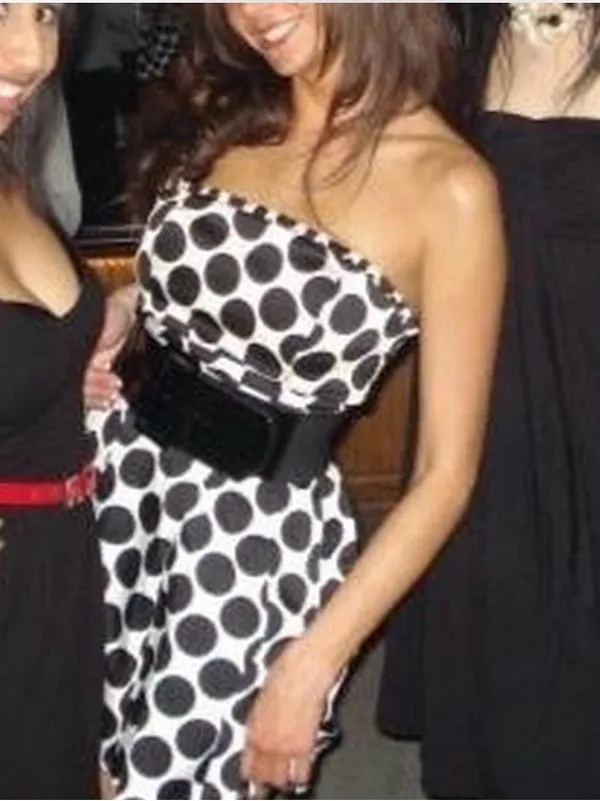 FOREVER 21 White and Black Polka Dot Strapless Mini Dress Sz S - Image 5