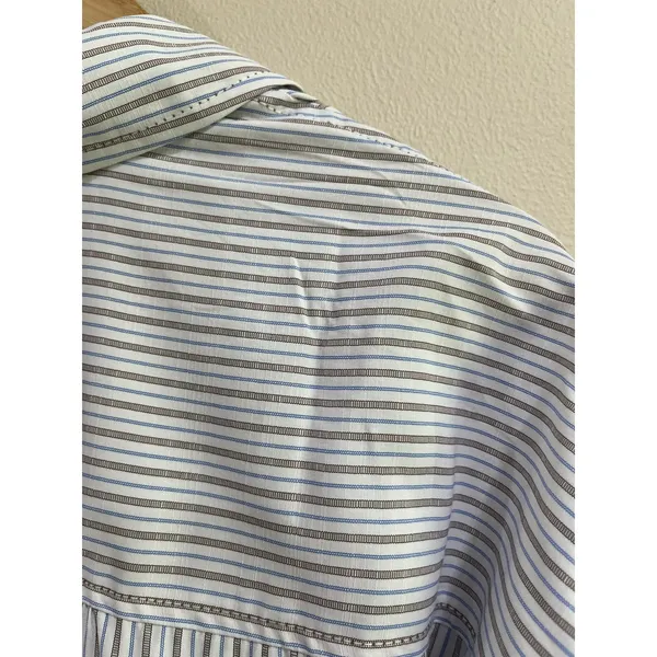 Max Studio‎ Blue Stripe Flowy Lightweight Button Front Blouse Size Medium - Image 6