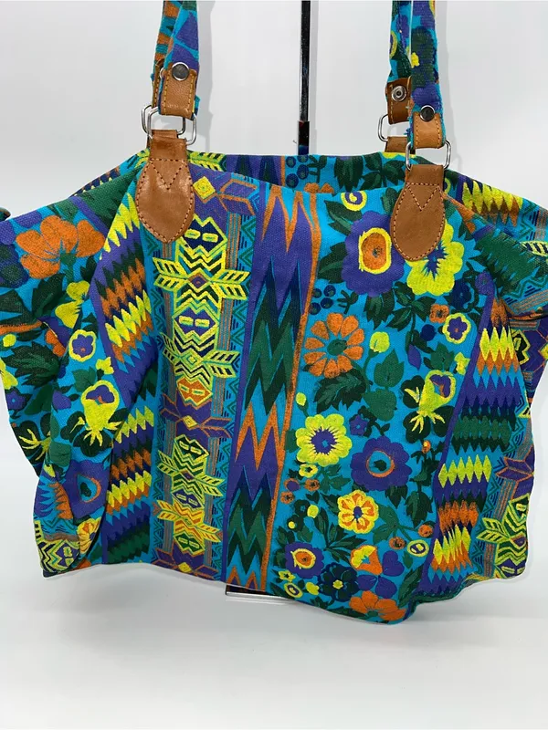 Handmade Victorian Garden Floral Cotton Canvas Tote Large Zippered Shoulder Bag - Image 6
