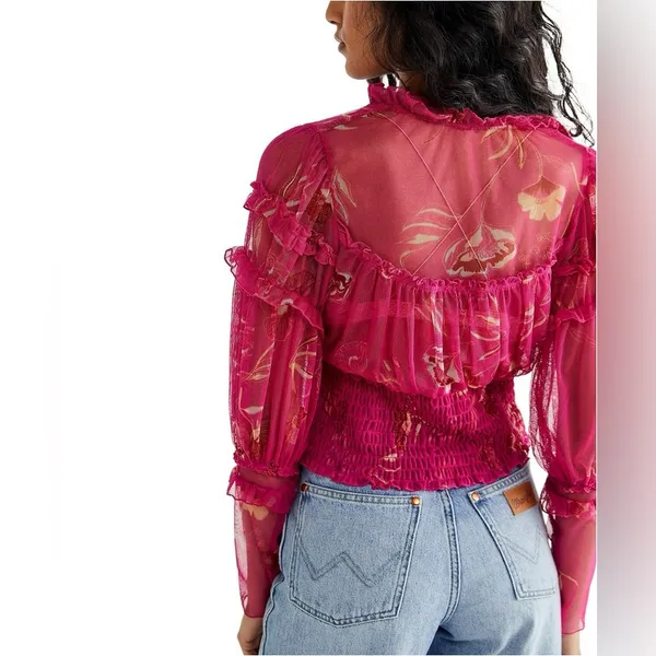 Free People Time For Shine Smocked Mesh Top In Purple Combo - Image 4