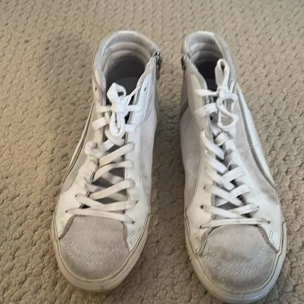 Golden Goose White Suede & Leather High-Top Sneakers with Gold Star - Image 2