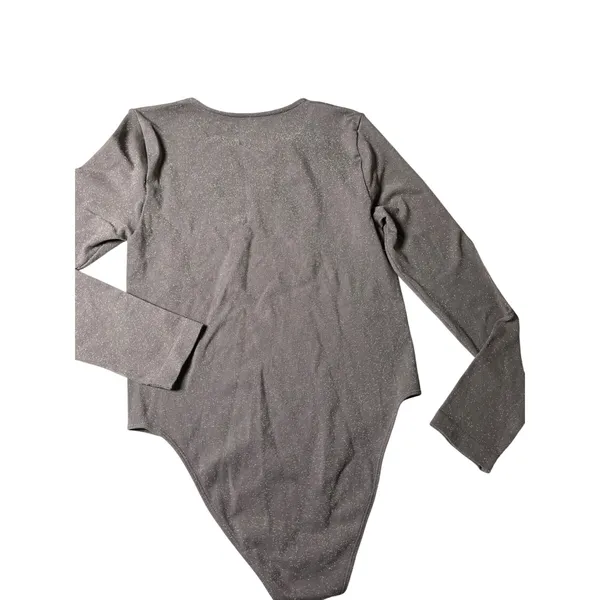A New Day Medium Shimmer Metallic Long Sleeve Bodysuit Taupe Gray‎ Sparkle - Image 5
