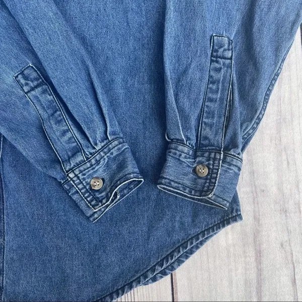 Solutions Denim Christmas Holiday Denim Button Up Shirt Embroidered‎ Small Ugly - Image 9